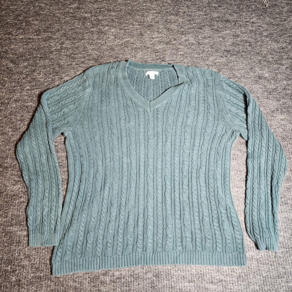 Croft & Barrow Womens XL Teal Blue V-Neck Cable Knit Long Sleeve Sweater